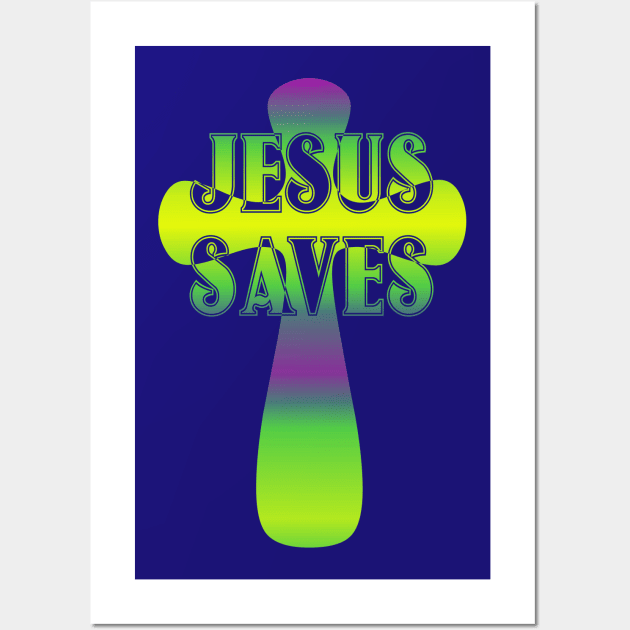 Jesus Saves Christian Cross Wall Art by AlondraHanley